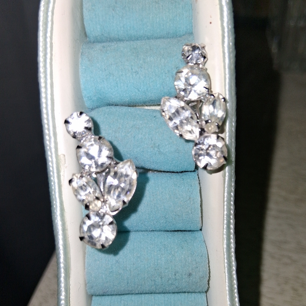 Mid Century Screw Back Rhinestone Earrings